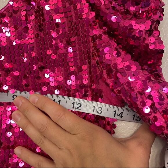 WEISSMAN Dance Costume hot pink sequin one sleeve CALL ME MAYBE 9243 SA adult - Picture 7 of 13